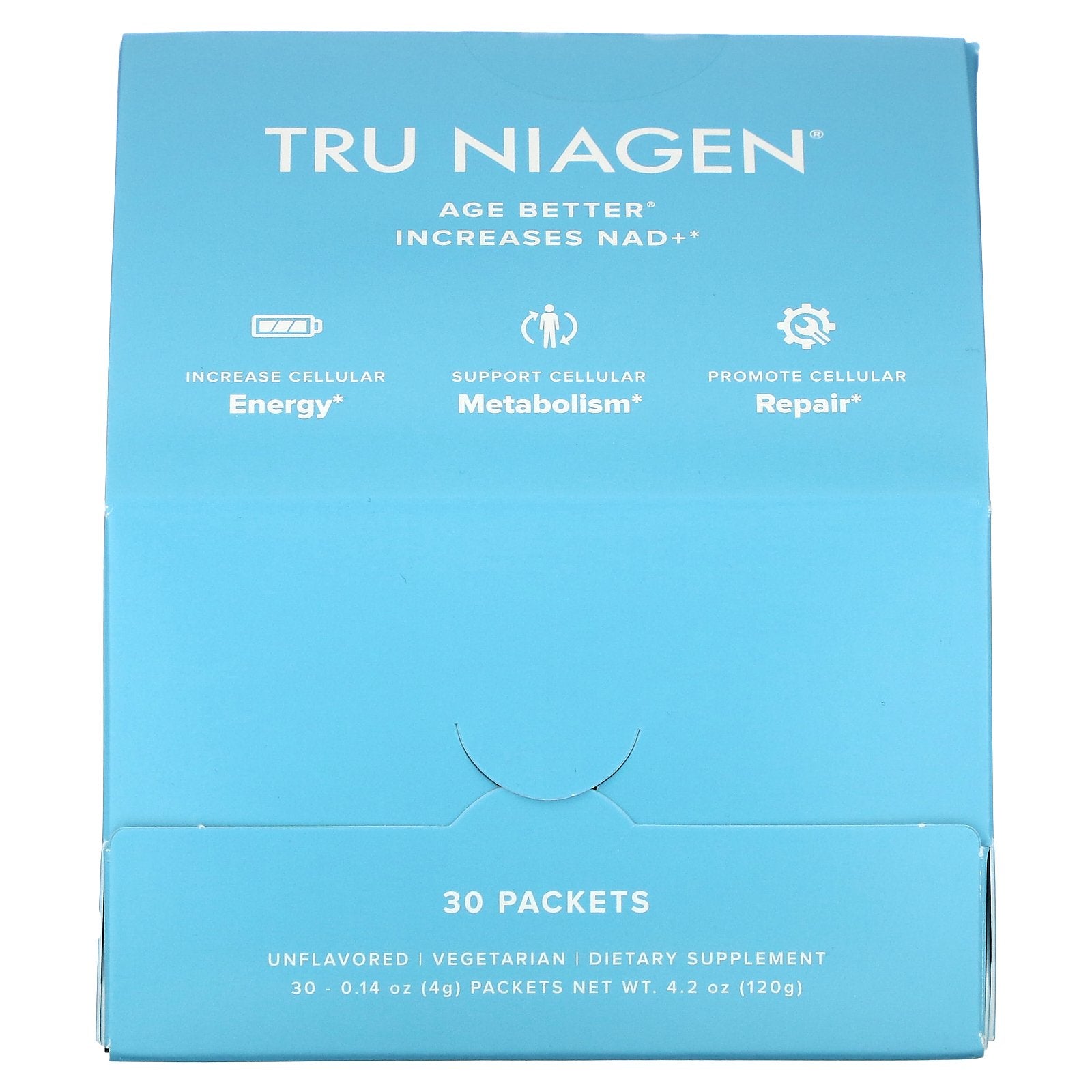 Tru Niagen, Increases NAD+, Nicotinamide Riboside, Unflavored, 30 Packets, 0.14 oz (4 g) Each