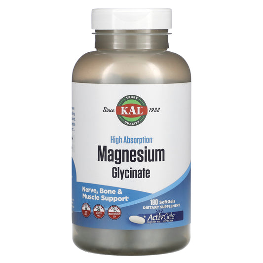 KAL, High Absorption Magnesium Glycinate, 315 mg, 180 Softgels (105 mg per Softgel)