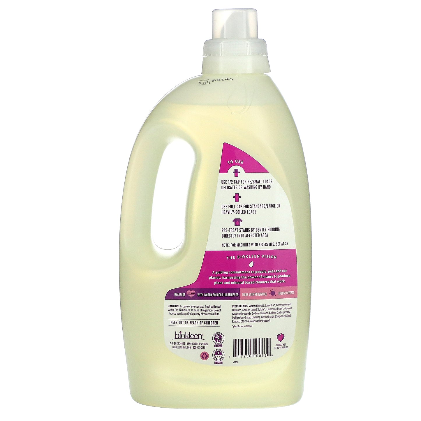 Biokleen, Laundry Liquid, Free & Clear, Fragrance Free, 64 fl oz (1.89 L)