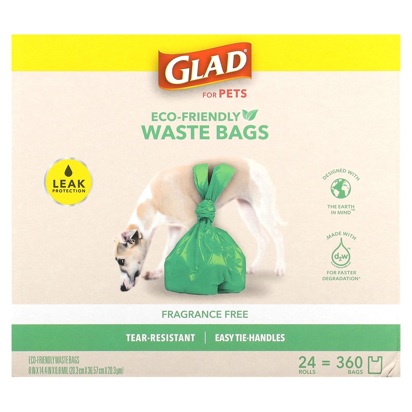 Glad for Pets, Eco-Friendly Waste Bags, For Pets, Fragrance Free, 360 Bags