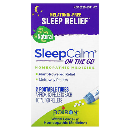 Boiron, SleepCalm® On The Go, 2 Portable Tubes, 80 Pellets Each