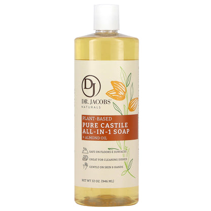 Dr. Jacobs Naturals, Plant-Based Pure Castile All-In-1 Soap, Almond Oil, 32 oz (946 ml)