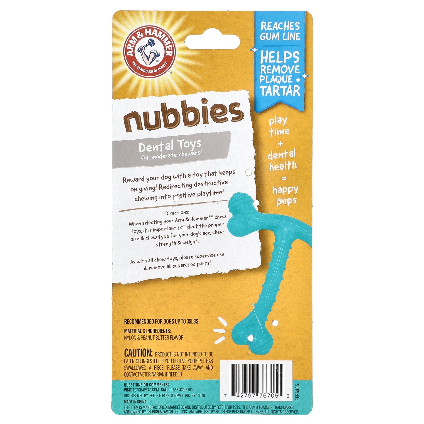 Arm & Hammer, Nubbies, Dental Toys For Moderate Chewers, Tribone, Peanut Butter, 1 Toy