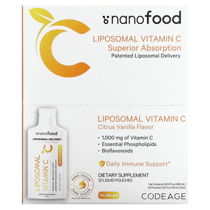 Codeage, Liposomal Vitamin C, Citrus Vanilla, 1,000 mg, 32 Pouches, 0.5 fl oz (15 ml) each