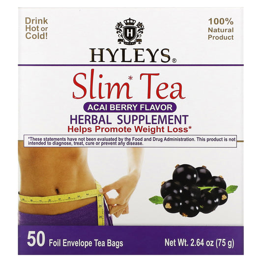 Hyleys Tea, Slim Tea, Acai Berry, 50 Foil Envelope Tea Bags, 2.64 oz (75 g)