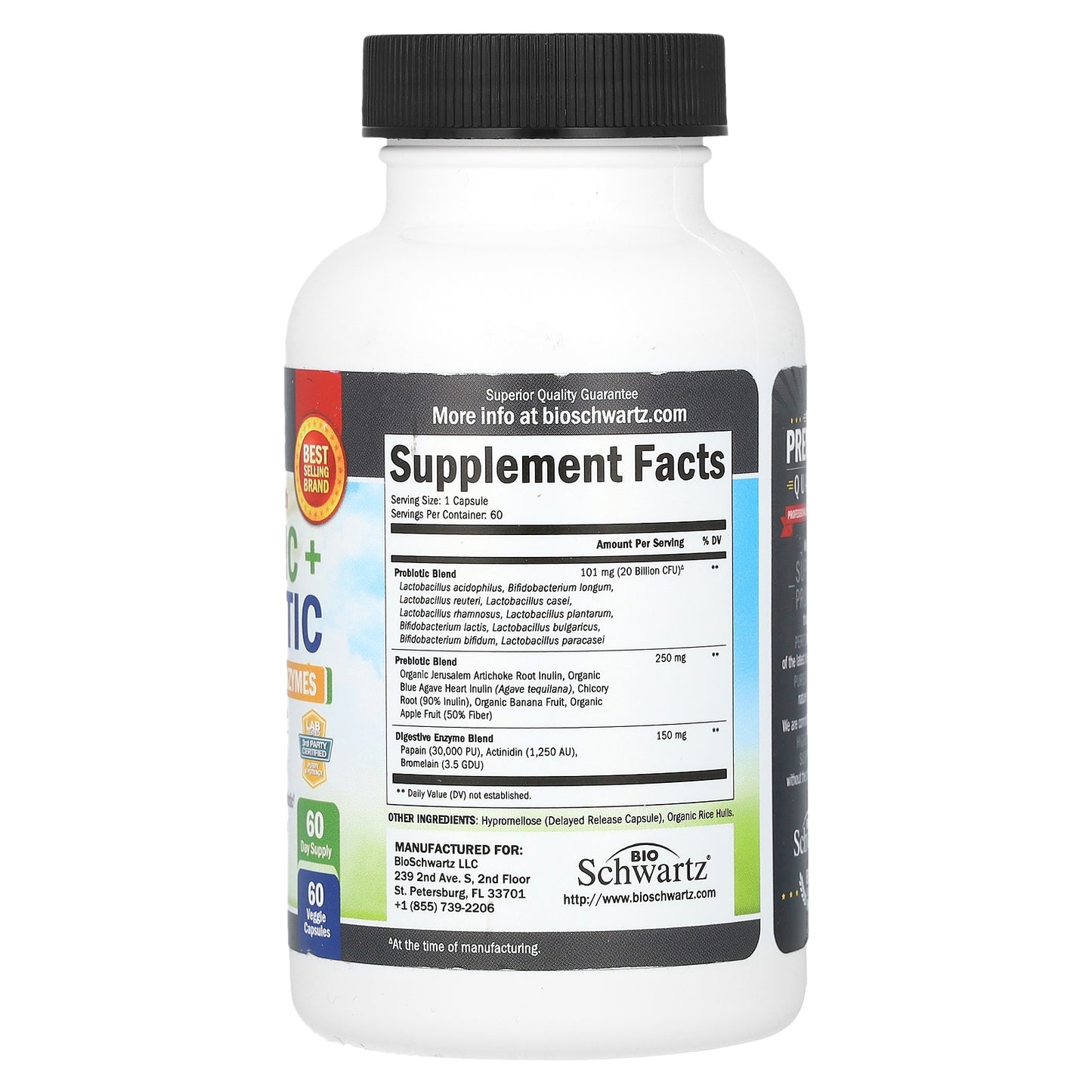 BioSchwartz, Advanced Strength Prebiotic + Probiotic Plus Whole Food Enzymes, 20 Billion CFU, 60 Veggie Capsules
