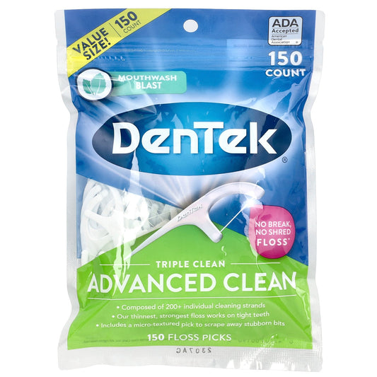 DenTek, Advanced Clean Floss Picks, Mouthwash Blast, 150 Floss Picks