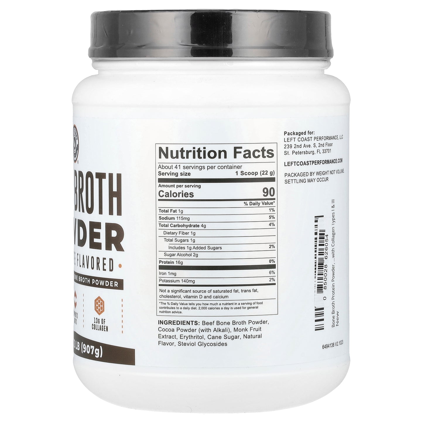 Left Coast Performance, Bone Broth Powder, Chocolate, 2 lb (907 g)