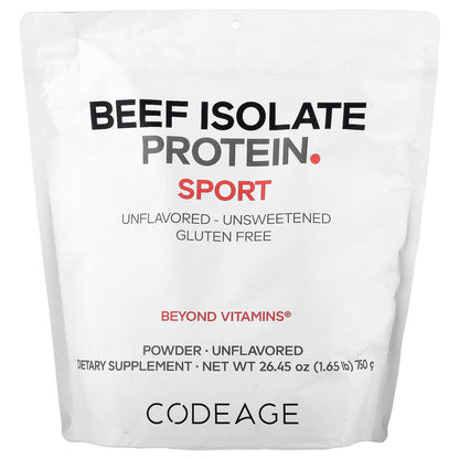 Codeage, Sport, Beef Isolate Protein Powder, Unflavored, 1.65 lb (750 g)