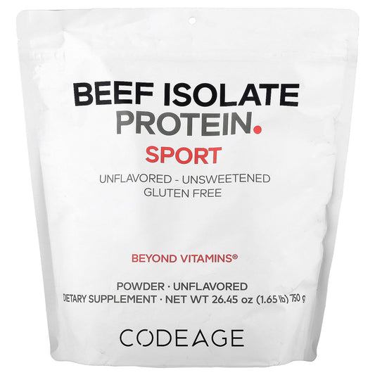 Codeage, Sport, Beef Isolate Protein Powder, Unflavored, 1.65 lb (750 g)