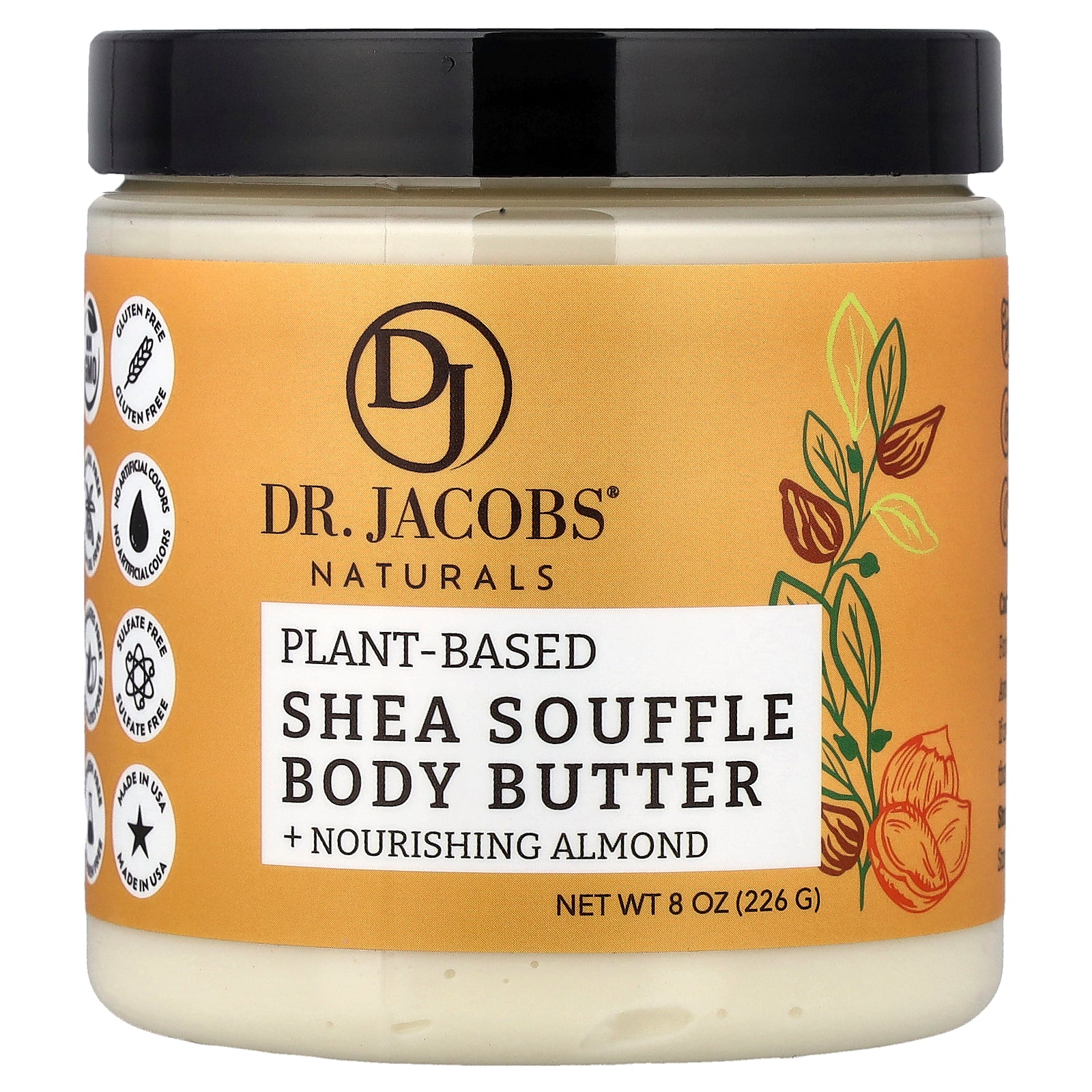 Dr. Jacobs Naturals, Plant-Based Shea Souffle Body Butter, Almond, 8 oz (226 g)