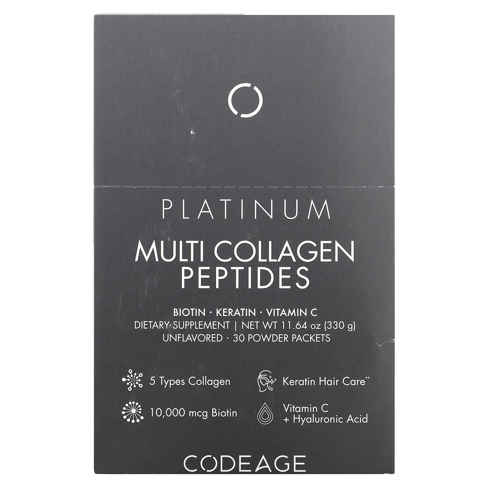 Codeage, Multi Collagen Peptides, Platinum, Unflavored, 30 Packets, 0.38 oz (11 g) Each