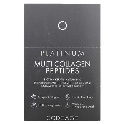 Codeage, Multi Collagen Peptides, Platinum, Unflavored, 30 Packets, 0.38 oz (11 g) Each