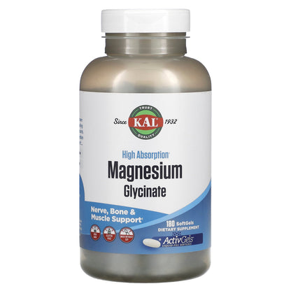 KAL, High Absorption Magnesium Glycinate, 180 Softgels