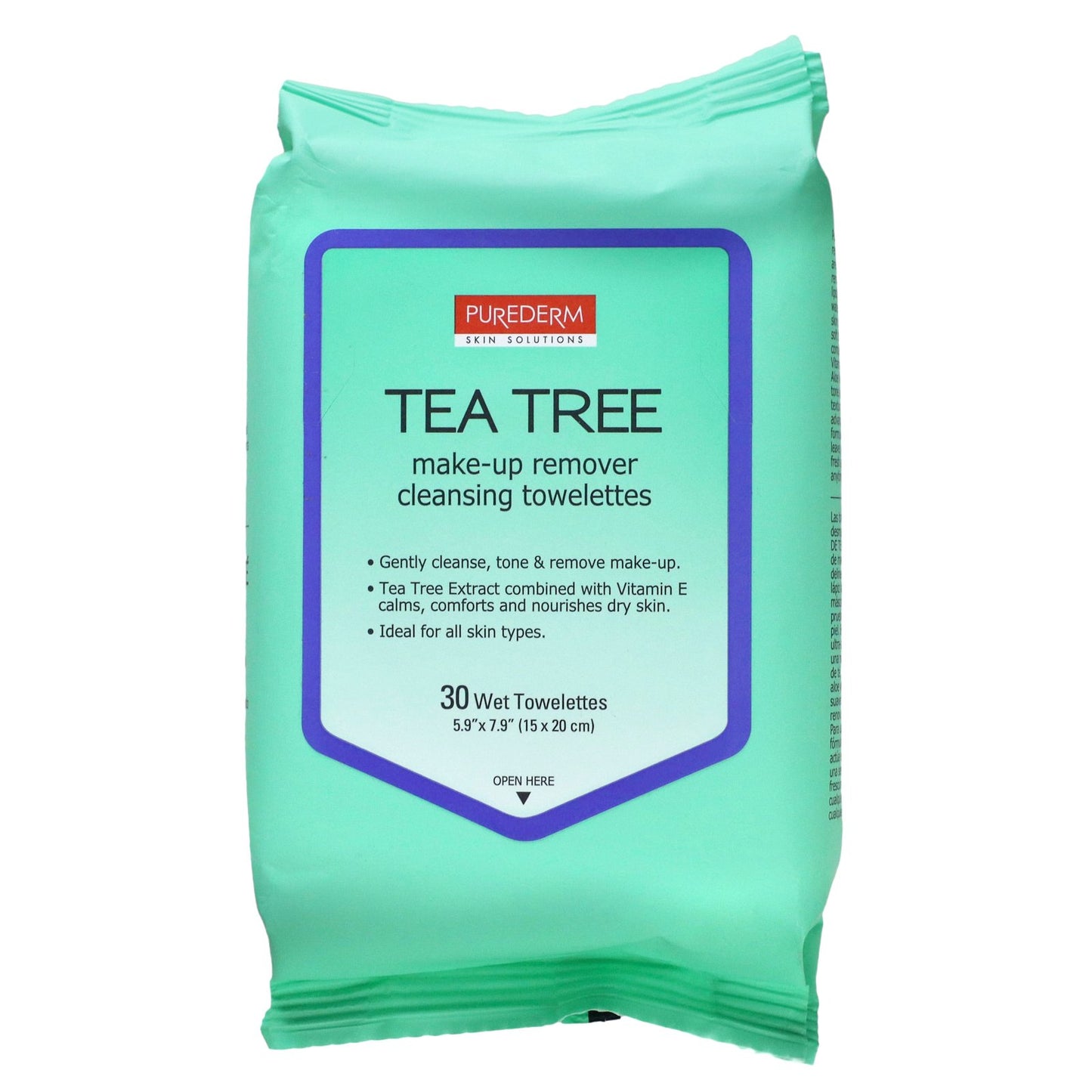 Purederm, Make-Up Remover Cleansing Towelettes, Tea Tree, 30 Wet Towelettes