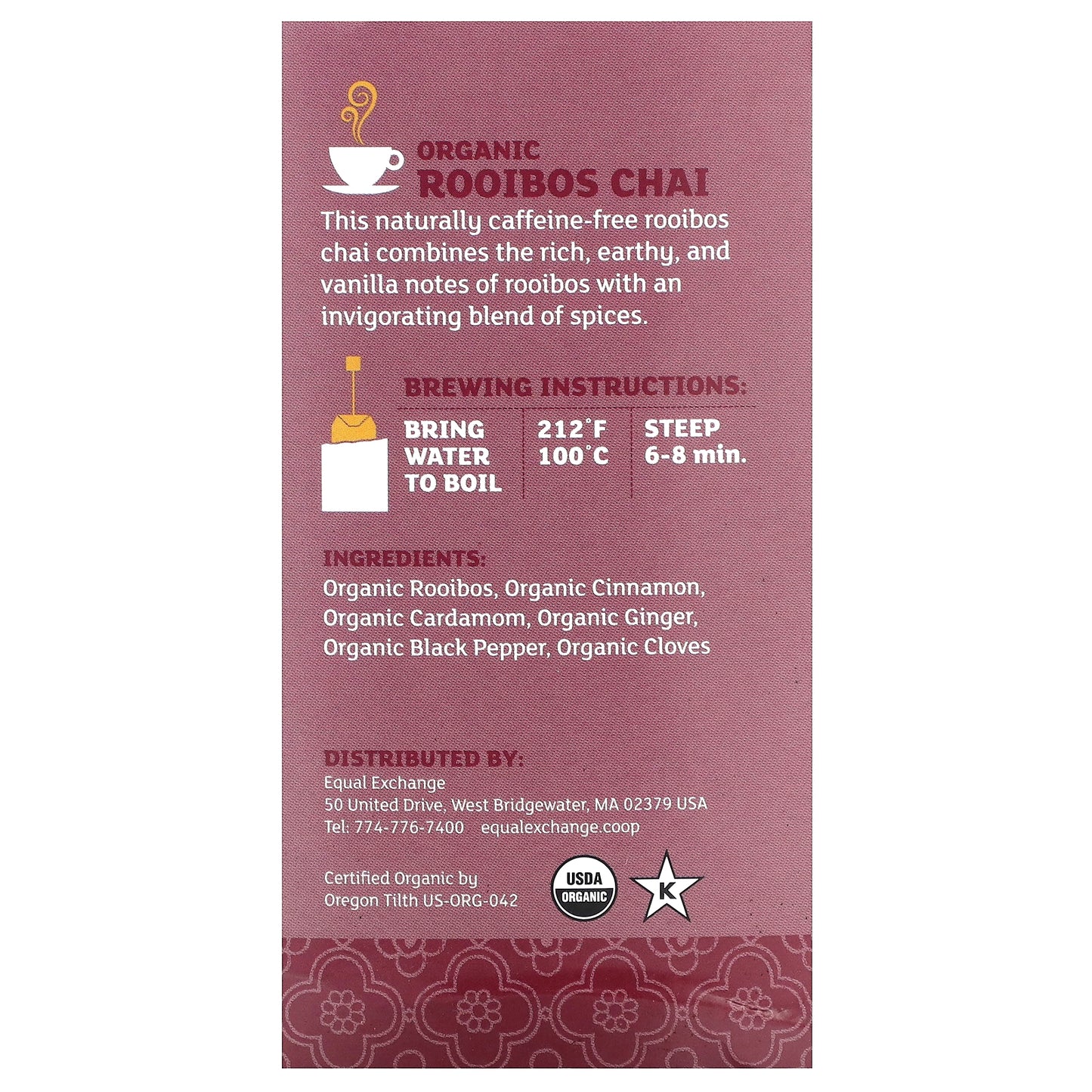 Equal Exchange, Organic Rooibos Chai, Herbal Tea, Caffeine-Free, 20 Tea Bags, 1.41 oz (40 g)