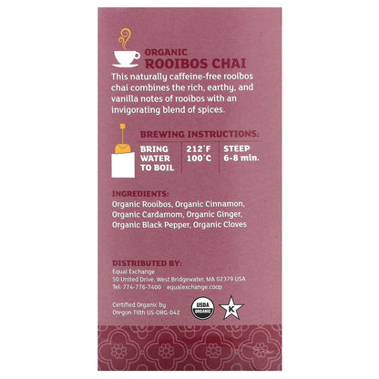 Equal Exchange, Organic Rooibos Chai, Herbal Tea, Caffeine-Free, 20 Tea Bags, 1.41 oz (40 g)