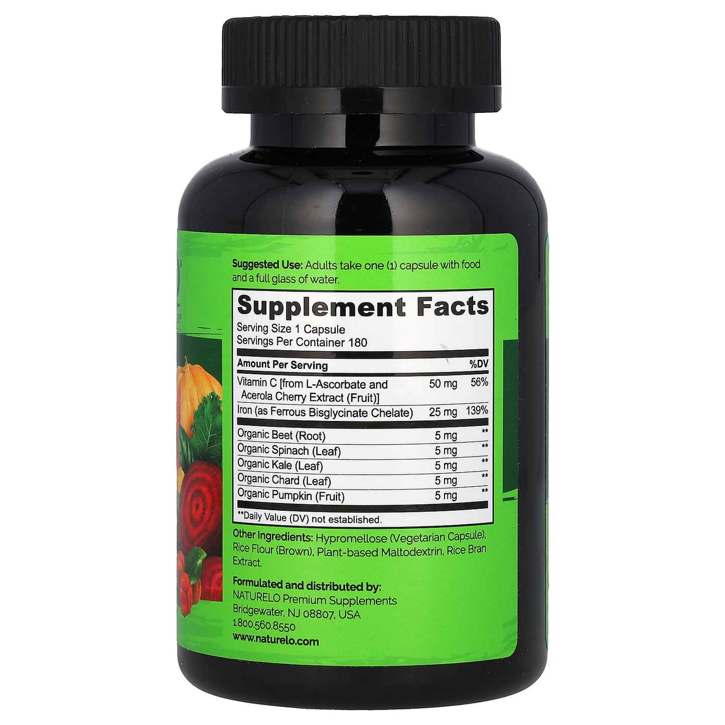 NATURELO, Iron with Vitamin C, 180 Vegetarian Capsules