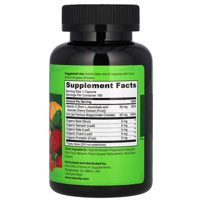 NATURELO, Iron with Vitamin C, 180 Vegetarian Capsules