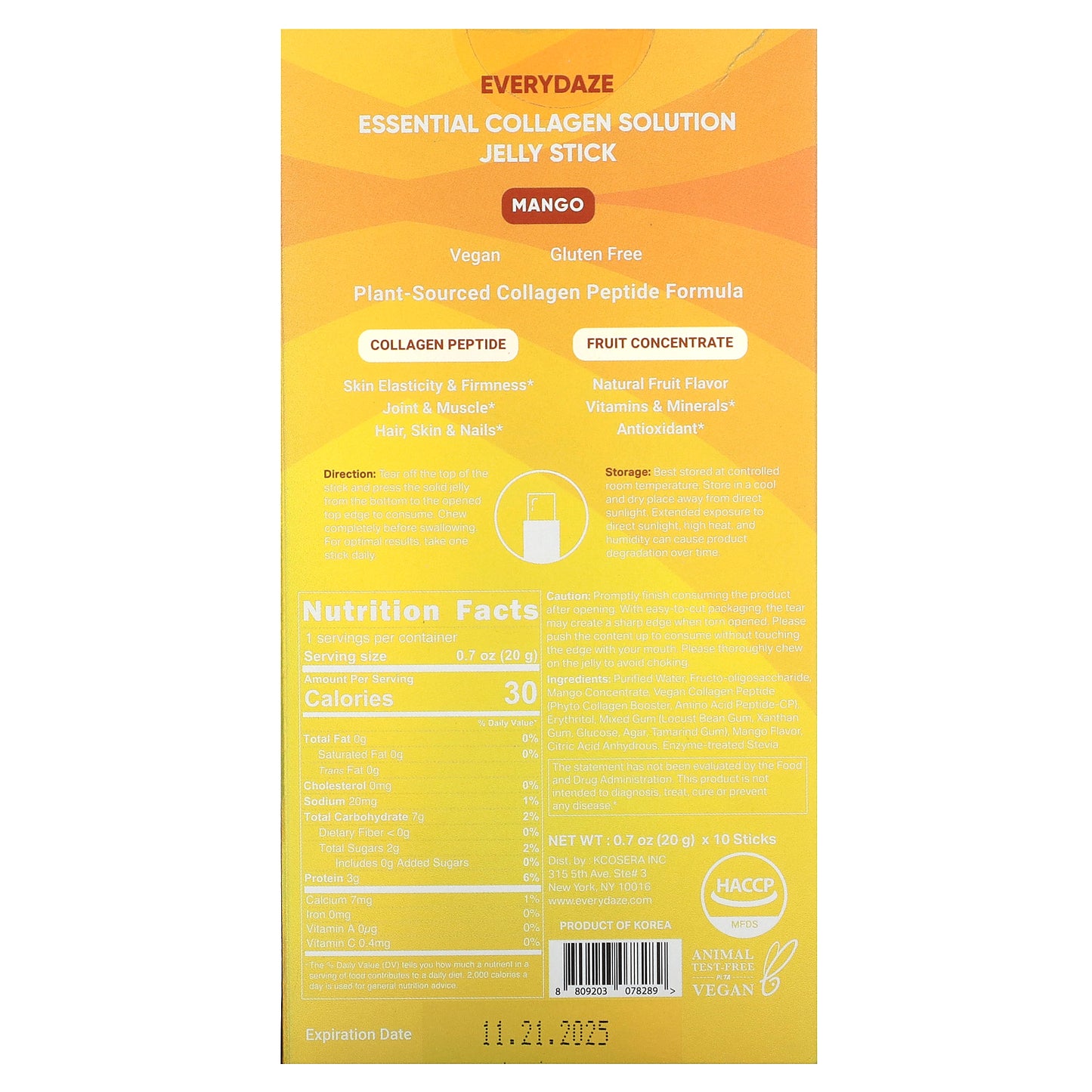 Everydaze, Essential Collagen Solution Jelly Stick, Mango, 3,000 mg, 10 Sticks, 0.7 oz (20 g) Each