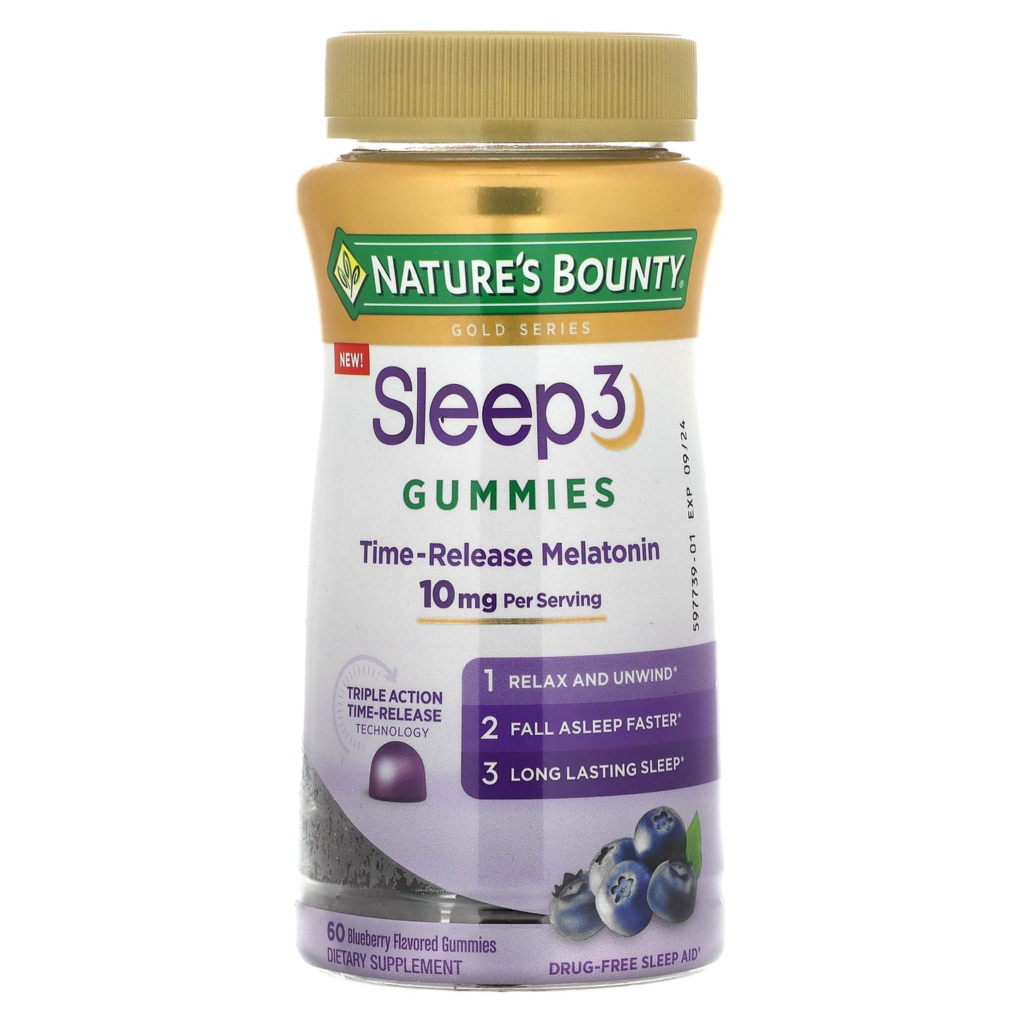 Nature's Bounty, Sleep 3 Gummies, Blueberry, 10 mg, 60 Gummies (5 mg per Gummy)