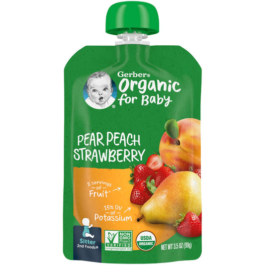 Gerber, Organic for Baby, 2nd Foods, Pear Peach Strawberry, 3.5 oz (99 g)