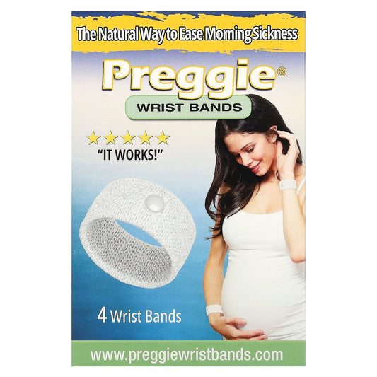 Preggie, Wrist Bands, White, 4 Wrist Bands