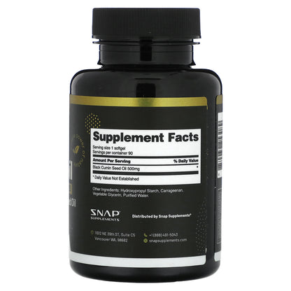 Snap Supplements, Black Seed Oil, 500 mg, 90 Softgel Capsules