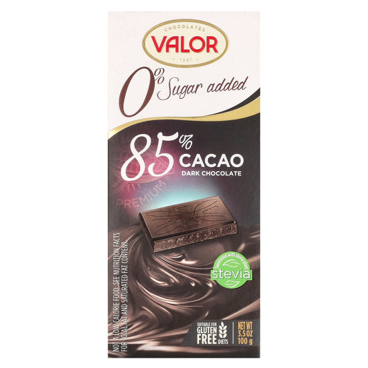 Valor, 0% Sugar Added, Dark Chocolate, 85% Cacao, 3.5 oz (100 g)