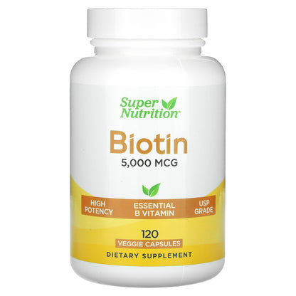 Super Nutrition, Biotin, 5,000 mcg, 120 Veggie Capsules