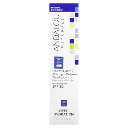 Andalou Naturals, Daily Shade + Blue Light Defense Facial Lotion, SPF 30, Deep Hydration, 2.7 fl oz (80 ml)