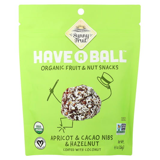 Sunny Fruit, Have A Ball™, Organic Fruit & Nut Snacks, Apricot & Cacao Nibs & Hazelnut, 4.4 oz ( 126 g)