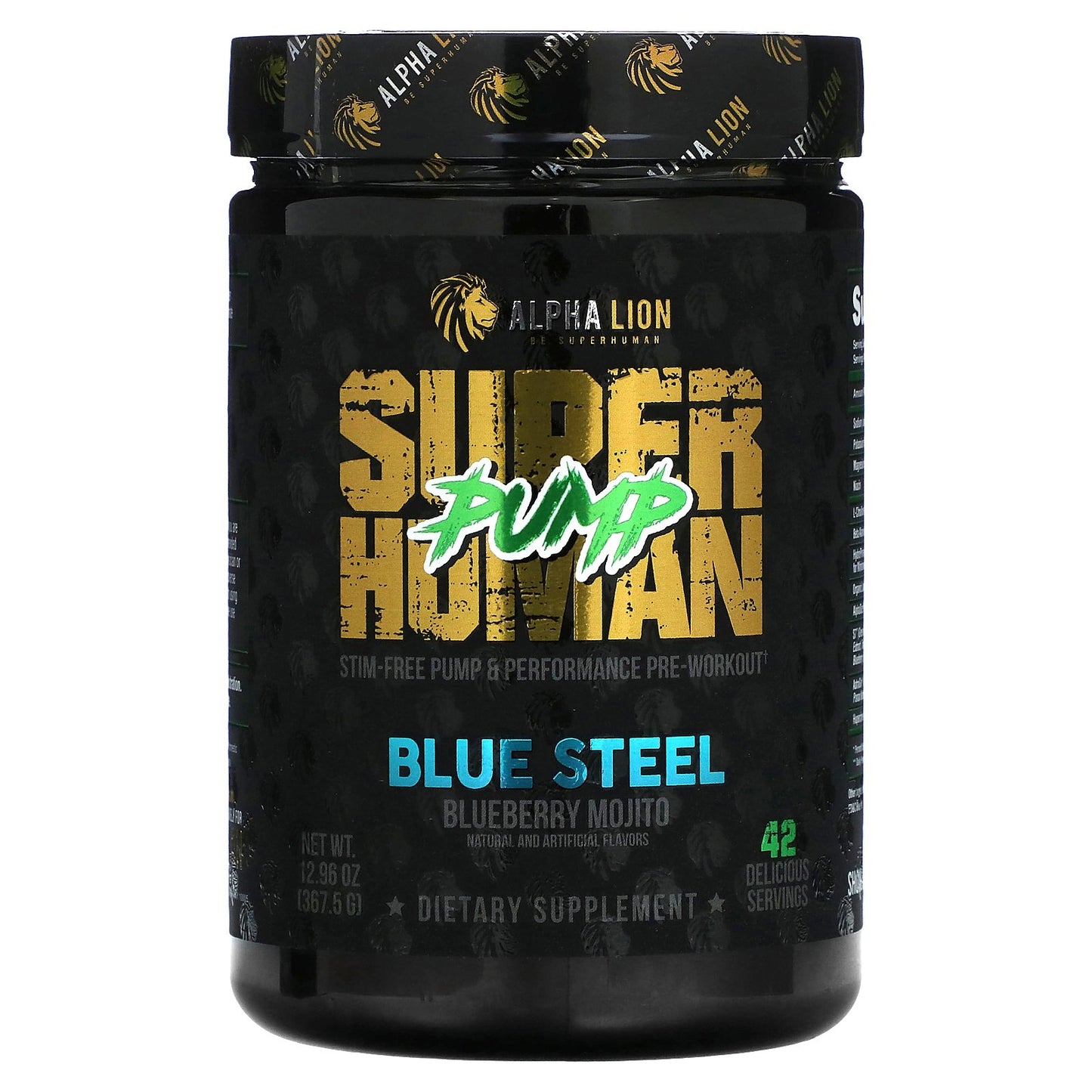 ALPHA LION, SuperHuman Pump, Blue Steel, Blueberry Mojito, 12.96 oz (367.5 g)