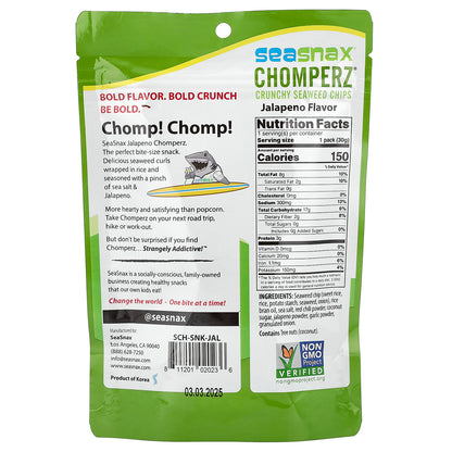 SeaSnax, Chomperz®, Crunchy Seaweed Chips, Jalapeno, 1 oz (30 g)