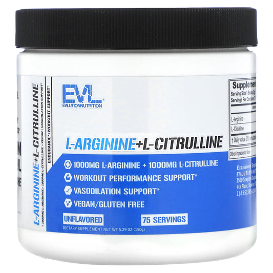 EVLution Nutrition, L-Arginine+l-Citrulline, Unflavored, 5.29 oz (150 g)