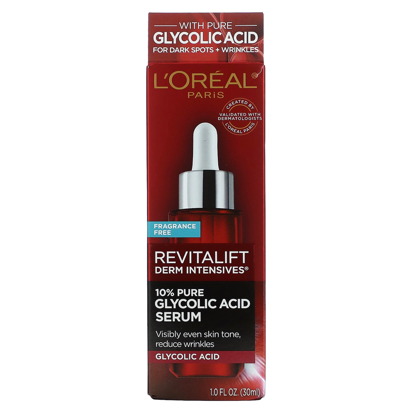 L'Oréal, Revitalift Derm Intensives, 10% Pure Glycolic Acid Serum, Fragrance Free, 1 fl oz (30 ml)