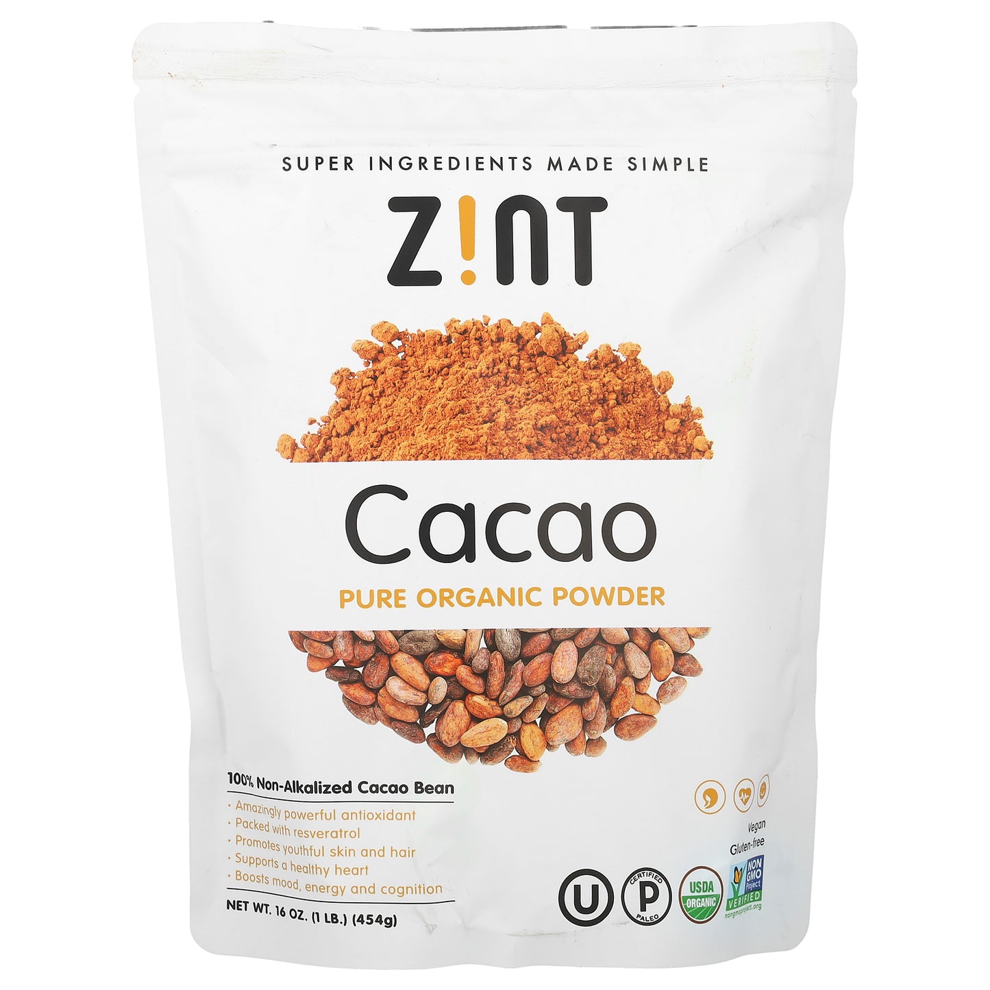 Zint, Pure Organic Cacao Powder, 16 oz (454 g)