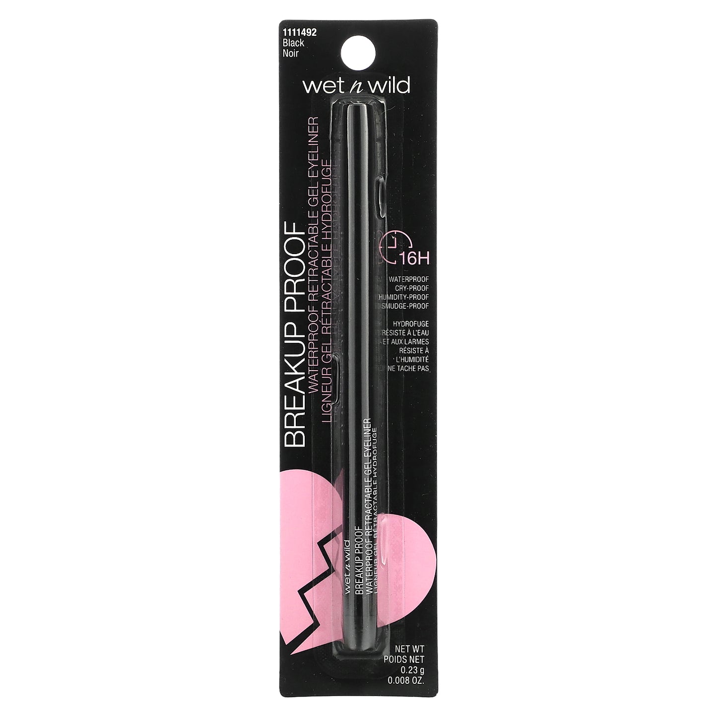 wet n wild, Breakup Proof, Waterproof Retractable Gel Eyeliner, 1111492 Black, 0.008 oz (0.23 g)