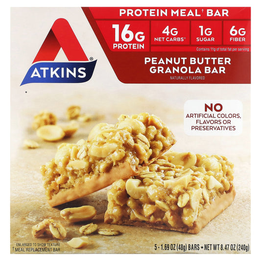 Atkins, Protein Meal Bar, Peanut Butter Granola, 5 Bars, 1.69 oz (48 g) Each