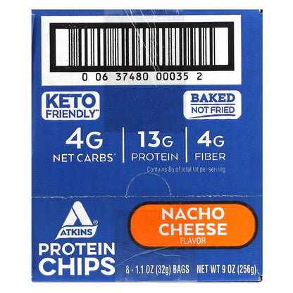 Atkins, Protein Chips, Nacho Cheese, 8 Bags, 1.1 oz (32 g) Each