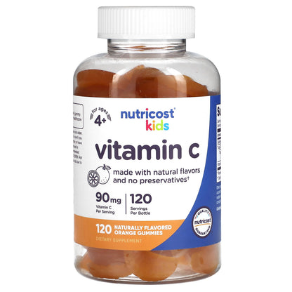 Nutricost, Kids, Vitamin C, Ages 4+, Orange, 90 mg, 120 Gummies