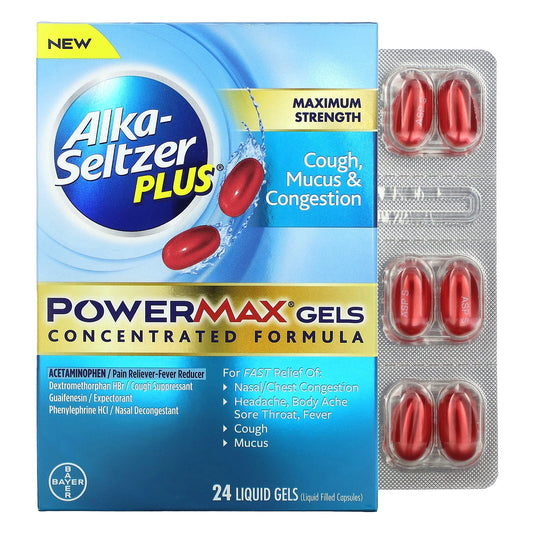 Alka-Seltzer Plus, Cough, Mucus & Congestion PowerMax Gels, Maximum Strength, 24 Liquid Gels