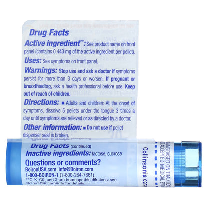 Boiron, Collinsonia Canadensis, 30C, Hemorrhoid Relief, Approx 80 Pellets