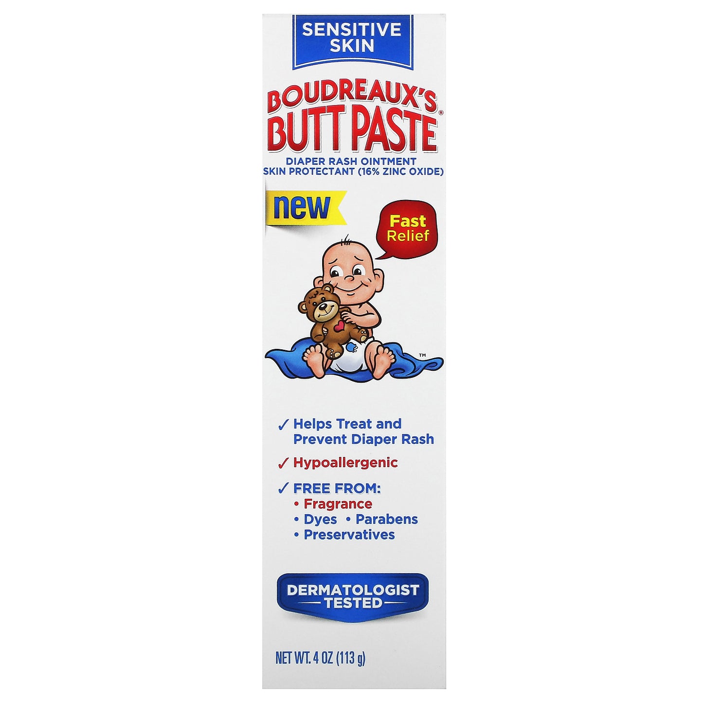 Boudreaux's Butt Paste, Diaper Rash Ointment, Sensitive Skin, 4 oz (113 g)