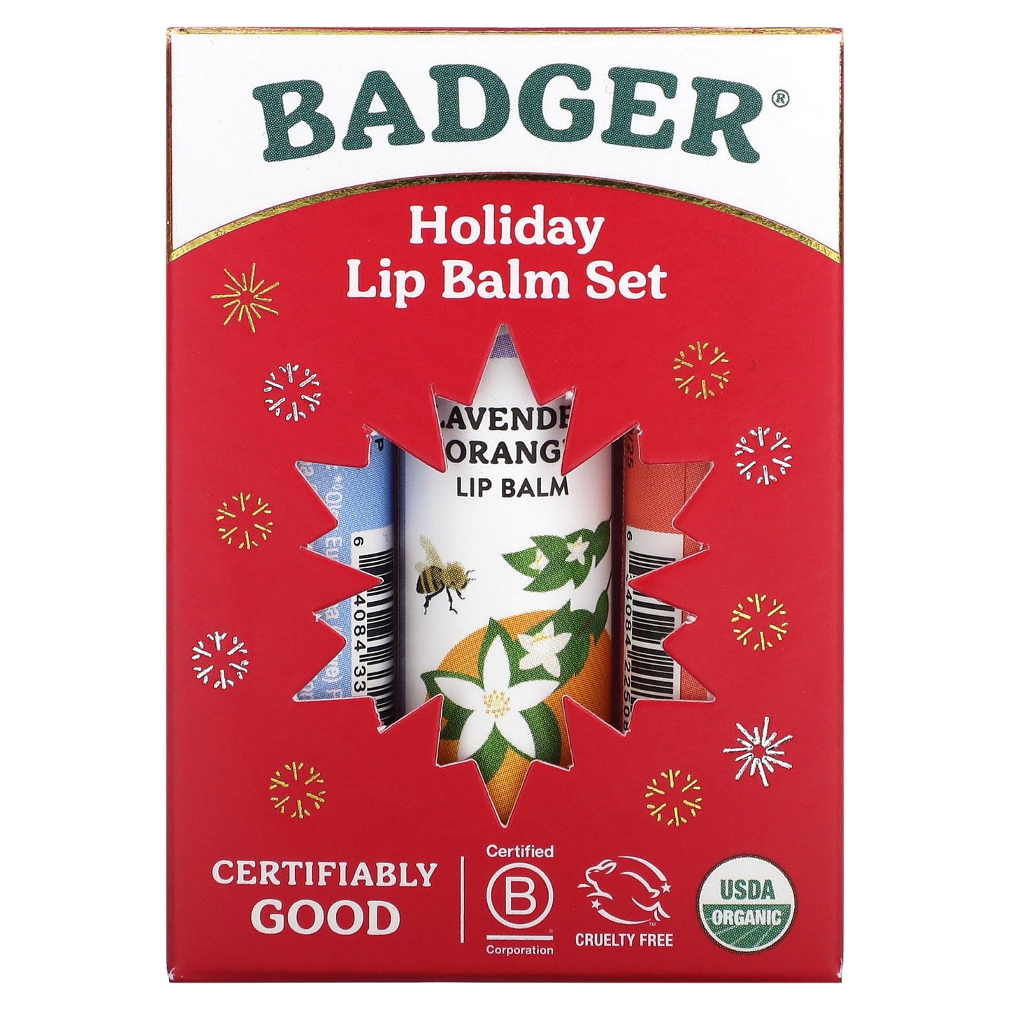 Badger, Holiday Lip Balm Set, Red Box, 3 Piece Set, 0.15 oz (4.2 g) Each
