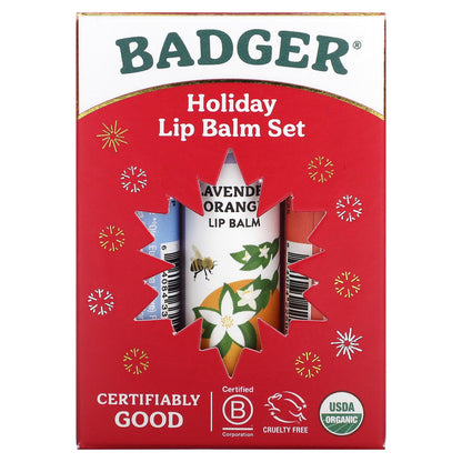 Badger, Holiday Lip Balm Set, Red Box, 3 Piece Set, 0.15 oz (4.2 g) Each