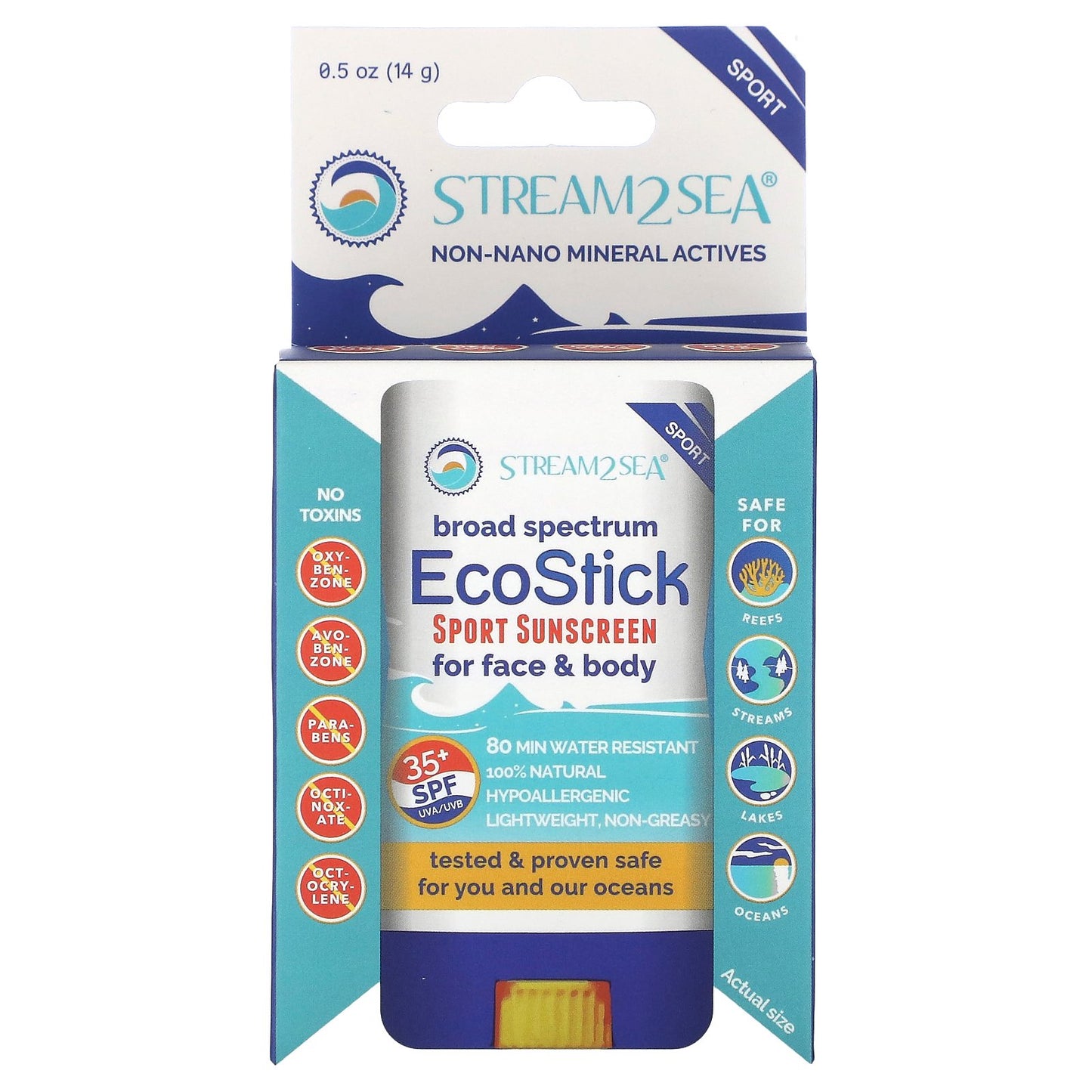 Stream2Sea, EcoStick Sport Sunscreen, SPF 35+, 0.5 oz (14 g)