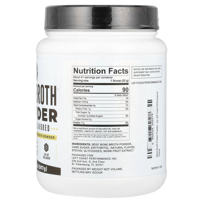 Left Coast Performance, Bone Broth Powder, Vanilla, 2 lb (907 g)