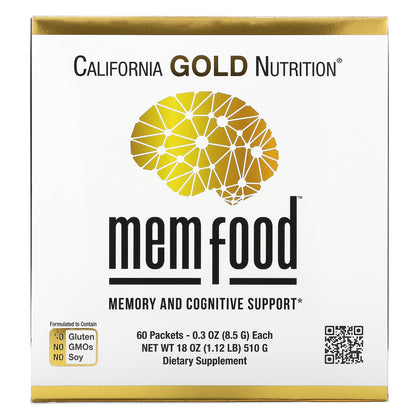 California Gold Nutrition, MEM Food, Memory & Cognitive Support, 60 Packets, 0.3 oz (8.5 g) Each