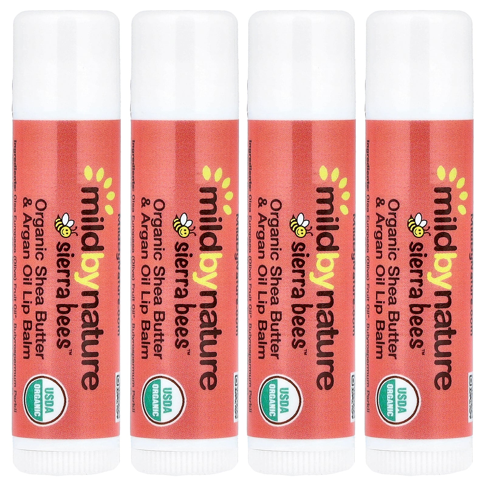 Mild By Nature, Sierra Bees™, Organic Lip Balms, Shea Butter & Argan Oil, 4 Pack, 0.15 oz (4.25 g) Each